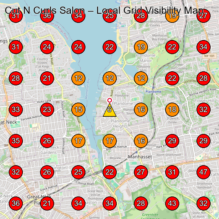Cut N Curls Salon GeoGrid visibility map for Hair Salon in Great Neck